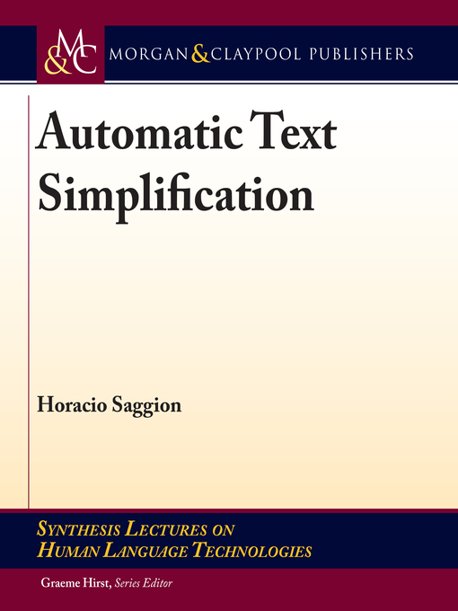Title details for Automatic Text Simplification by Horacio Saggion - Available